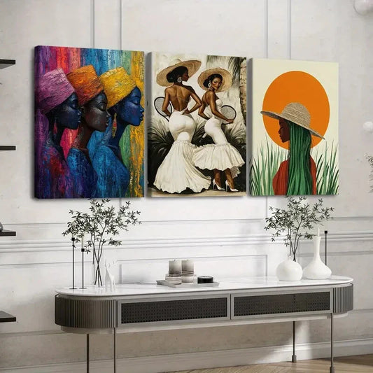 3pcs Abstract Figure Green White Lady Blue Gold Wall Art Set Canvas Framed 40x60cm - High Quality Print 100% Australian Made Wall Canvas Ready to Hang