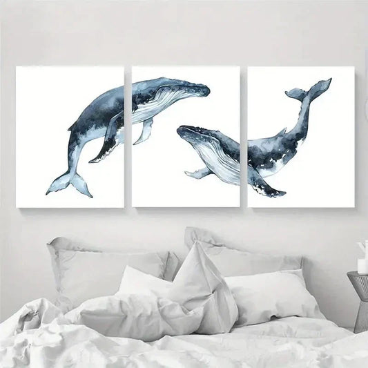 3pcs Humpback Whale Nautical Ocean Metal Print Ready to Hang Art