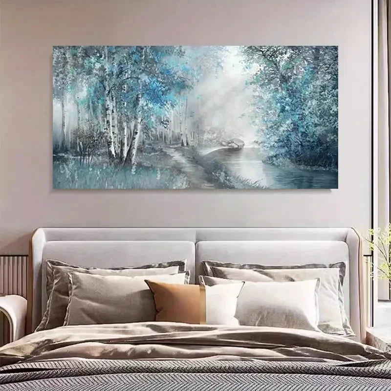 Abstract Blue & White Landscape Wall Art Canvas Office Home Room Framed 120x60cm