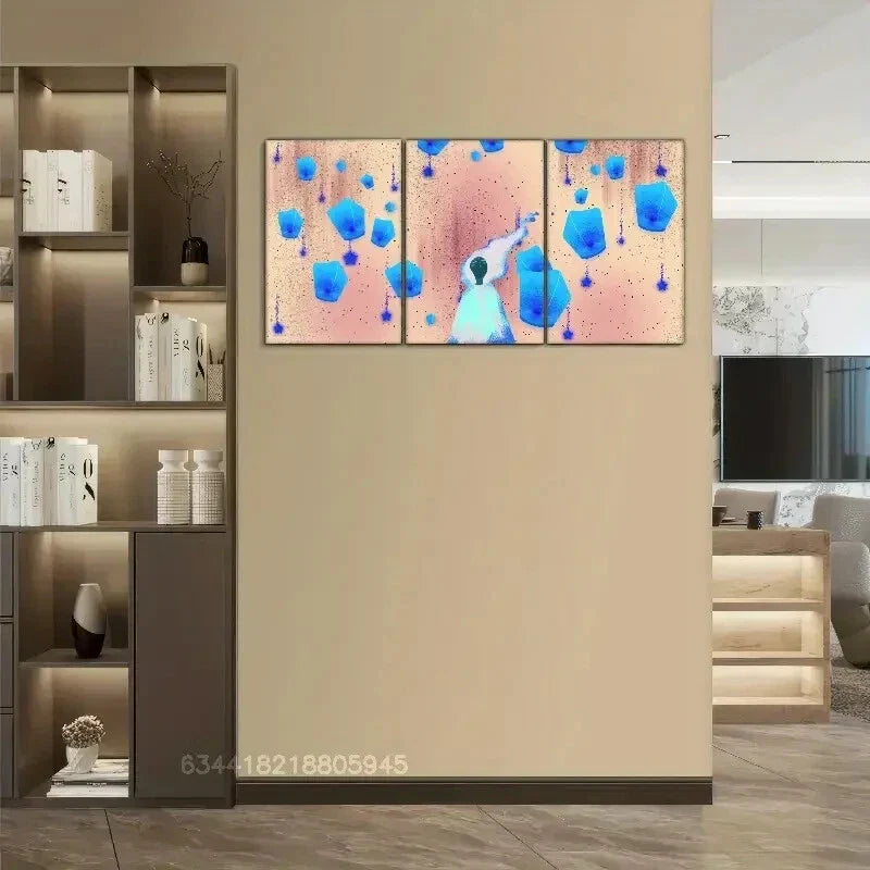 3pcs Design with Blue & Purple Geometric Shapes Metal Print Ready to Hang Art