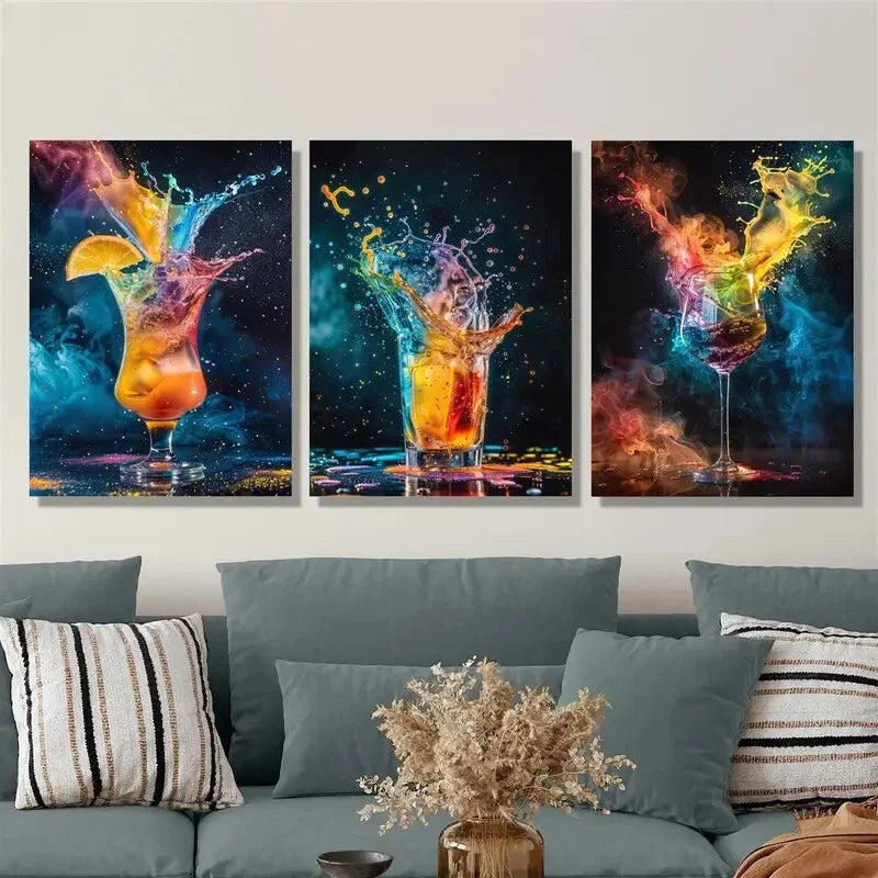 3pcs Cocktail posters, fruit wine   Metal Print Ready to Hang Art