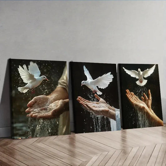 3pcs Peace Dove on Hand Design Versatile Home Wall Art Set Canvas Framed 40x60cm - High Quality Print 100% Australian Made Wall Canvas Ready to Hang