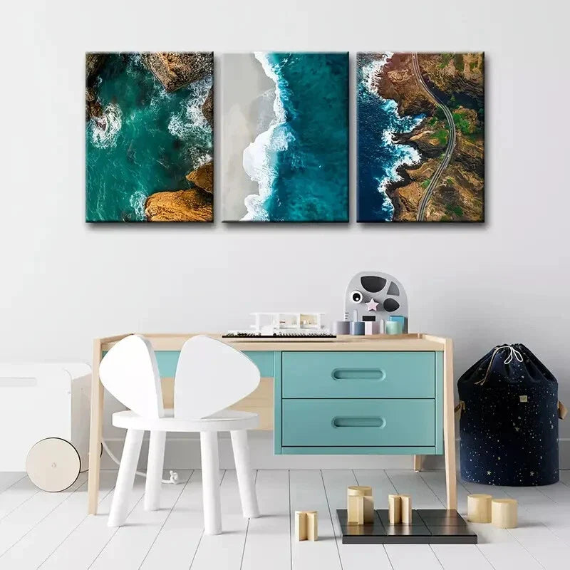 3pcs Landscape Painting, Portrait Orientation,Metal Print Ready to Hang Art