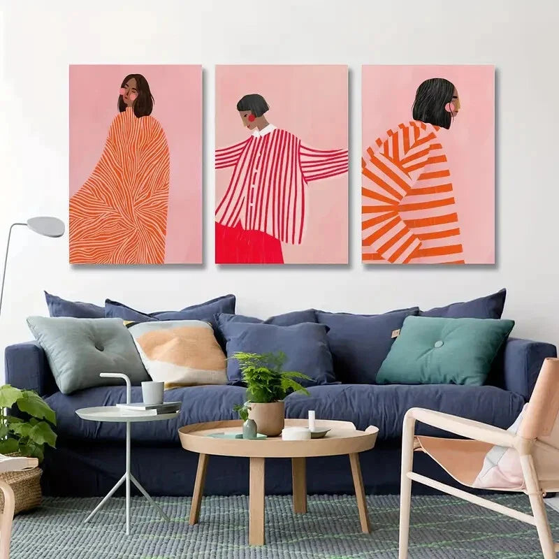 3pcs Abstract Line Girls Modern Wall Art Set Canvas Framed 40x60cm - High Quality Print 100% Australian Made Wall Canvas Ready to Hang