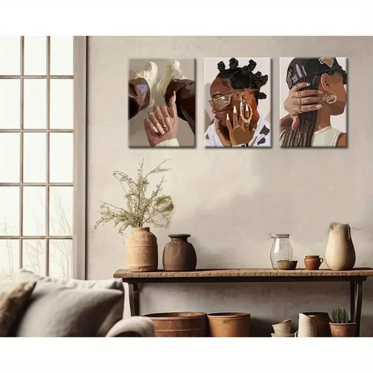 3pcs abstract African American Metal Print Ready to Hang Art
