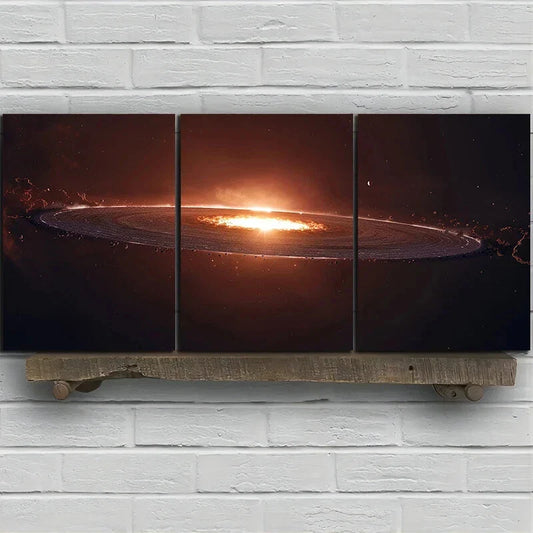 3pcs Starry Sky Golden Brown Round Metal Print Ready to Hang Art