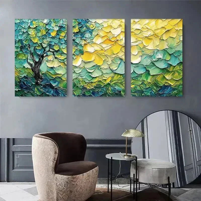 3pcs Abstract Tree Floral Nature Vibrant Colors Metal Print Ready to Hang Art