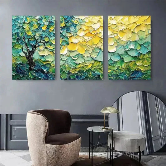 3pcs Abstract Tree Floral Nature Vibrant Colors Metal Print Ready to Hang Art