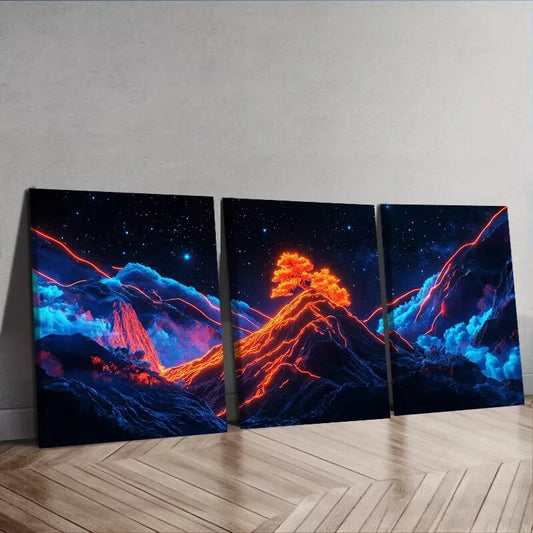 3pcs Starry Sky Design Mountains Dark Background  Wall Art Set Canvas Framed 40x60cm - High Quality Print 100% Australian Made Wall Canvas Ready to Hang