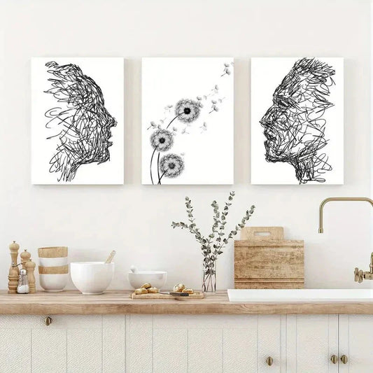 3pcs Abstract Line Faces Metal Print Ready to Hang Art