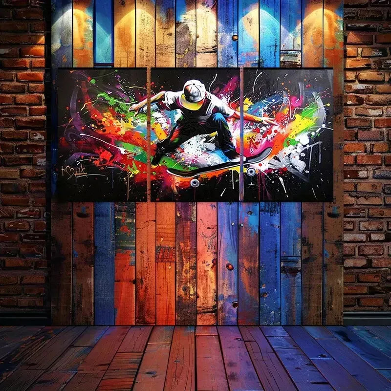 3pcs Skateboarder Graffiti Canvas Framed 40x60cm - High Quality Print 100% Australian Made Wall Canvas Ready to Hang