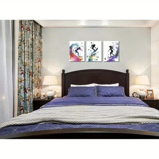 3pcs Modern Ocean Scene with Butterflies Metal Print Ready to Hang Art