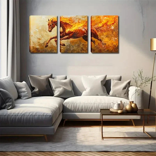 3pcs Fiery Horse Painting  Wall Art Set Canvas Framed 40x60cm - High Quality Print 100% Australian Made Wall Canvas Ready to Hang