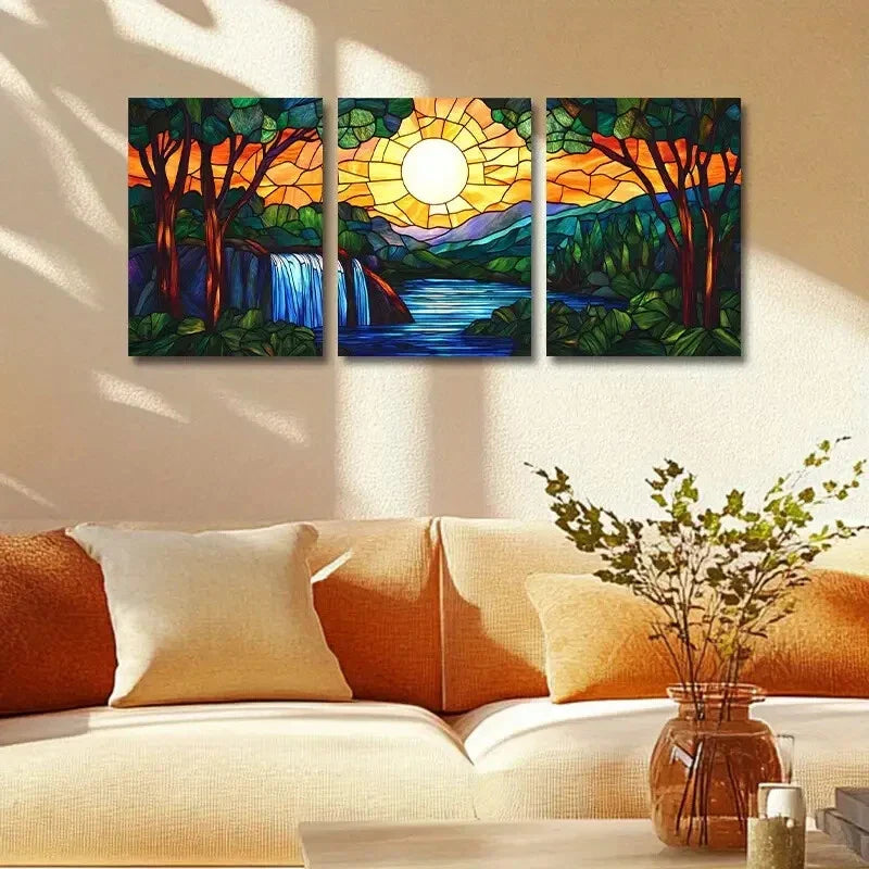 3pcs Setting sun Design Metal Print Ready to Hang Art