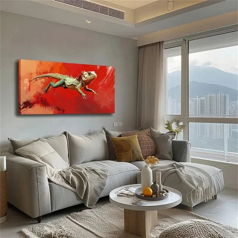 Dynamic Lizard Flight Vibrant Wall Art Canvas Office Home Room Framed 120x60cm