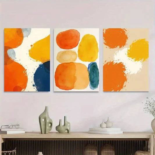 3pcs Vibrant Abstract Watercolor Metal Print Ready to Hang Art