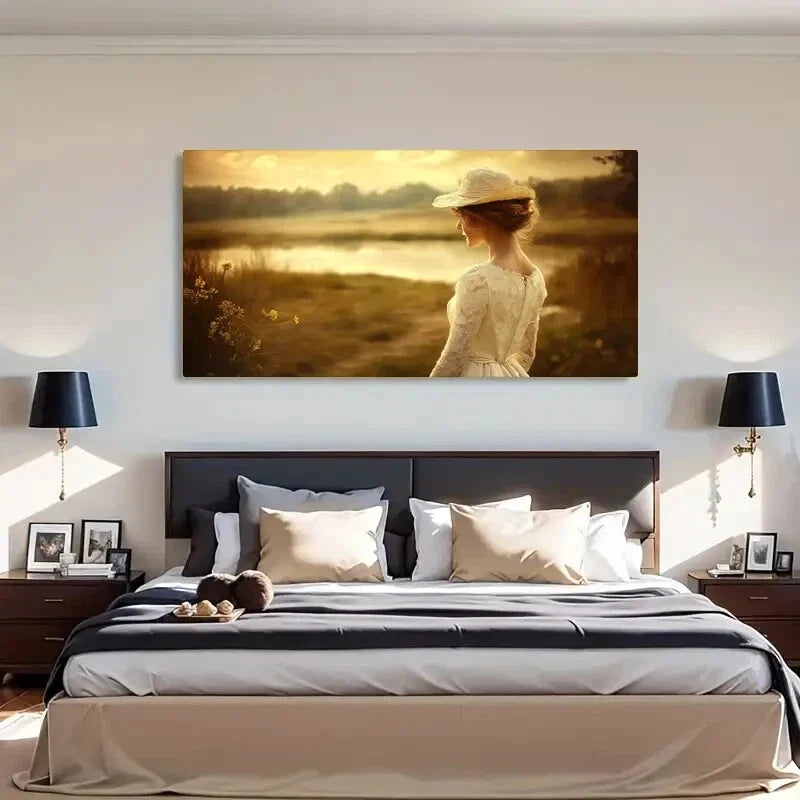 Countryside Women Sun Shine Wall Art Canvas Office Home Room Framed 120x60cm
