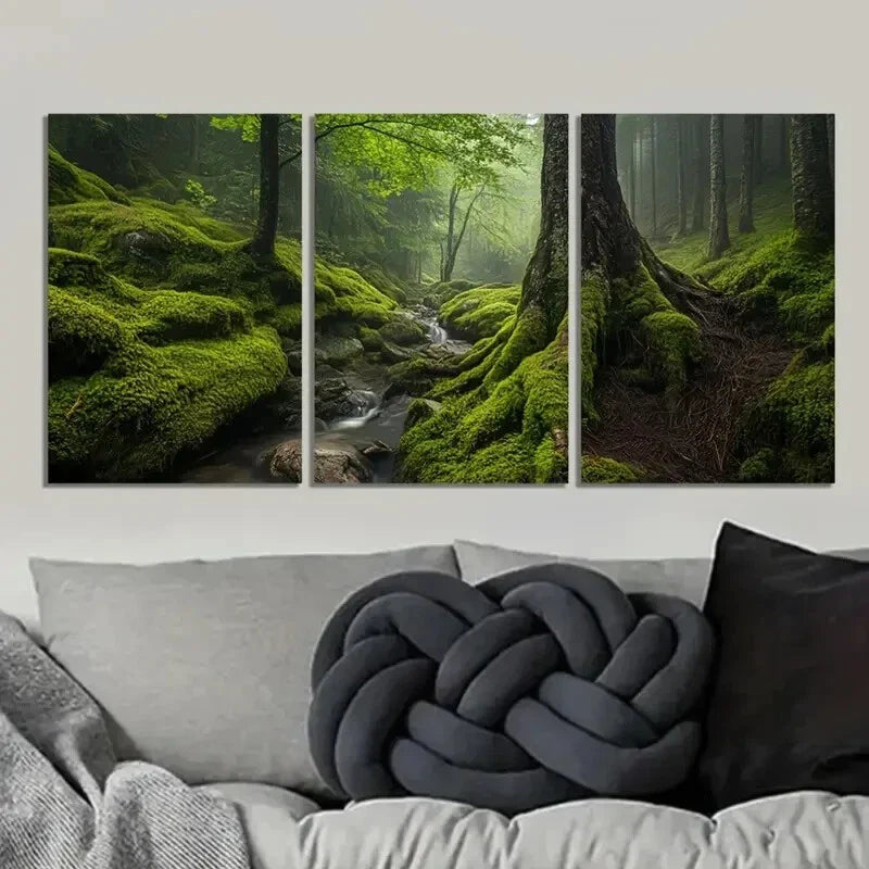 3pcs  Enchanted Woodland Scene with Misty Stream Wall Art Set Canvas Framed 40x60cm - High Quality Print 100% Australian Made Wall Canvas Ready to Hang