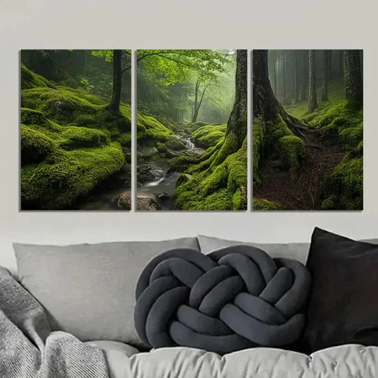 3pcs  Enchanted Woodland Scene with Misty Stream Wall Art Set Canvas Framed 40x60cm - High Quality Print 100% Australian Made Wall Canvas Ready to Hang