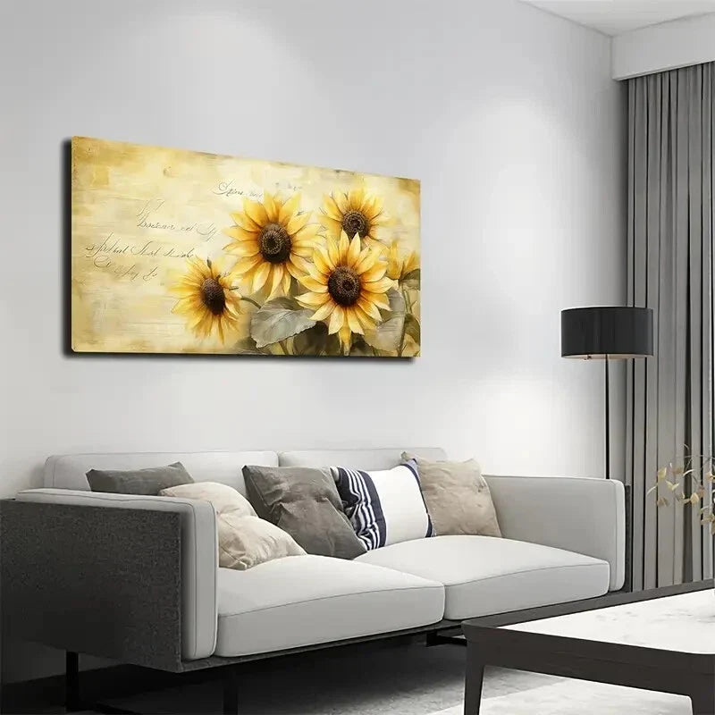 Bright Yellow Blooming Flowers Wall Art Canvas Office Home Room Framed 120x60cm