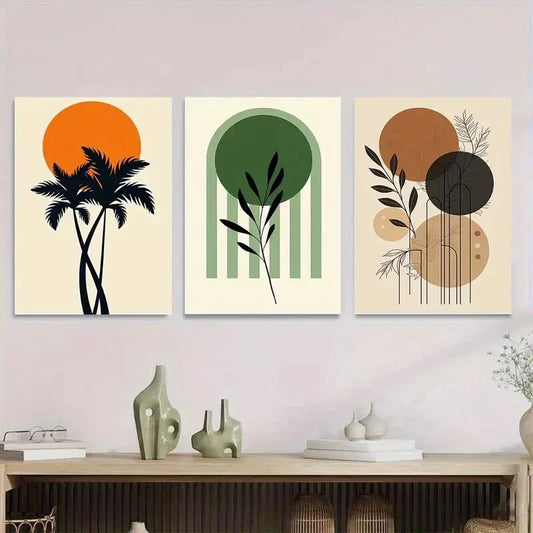 3pcs Tropical Palm Tree, Green Leaves Orange Wall Art Set Canvas Framed 40x60cm - High Quality Print 100% Australian Made Wall Canvas Ready to Hang