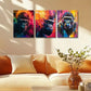 3pcs Colorful Abstract Gorilla Paintings Metal Print Ready to Hang Art