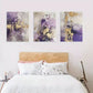 3pcs Green, Purple & Golden Abstract Floral Metal Print Ready to Hang Art