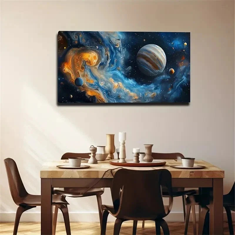 Design With Planets & Nebulae Wall Art Canvas Office Home Room Framed 120x60cm