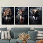 3pcs , Modern Animal Businessmen Metal Print Ready to Hang Art
