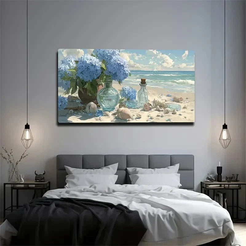 Modern Ocean Shells Soft Blue Wall Art Canvas Office Home Room Framed 120x60cm