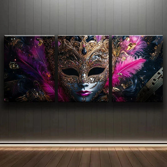3pcs Fantasy Crown Face Mask Pink Wings Metal Print Ready to Hang Art