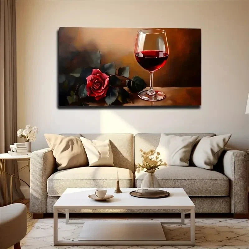 Red Beverage Glass Scene Wall Art Canvas Office Home Room Framed 120x60cm