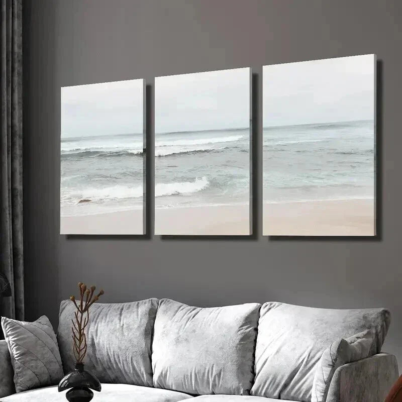 3pcs Sunrise Ocean Waves Beach Landscape Wall Art Set Canvas Framed 40x60cm - High Quality Print 100% Australian Made Wall Canvas Ready to Hang