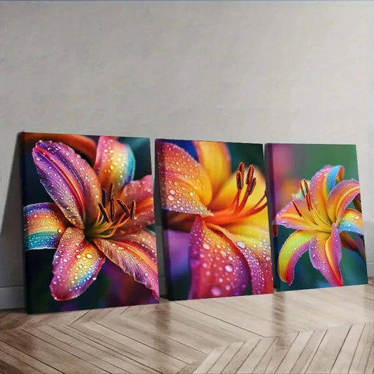 3pcs  Rainbow Lilies  Wall Art Set Canvas Framed 40x60cm - High Quality Print 100% Australian Made Wall Canvas Ready to Hang