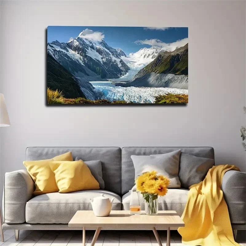 Thick Glacier & Snow Wall Art Canvas Office Home Room Framed 80x45cm