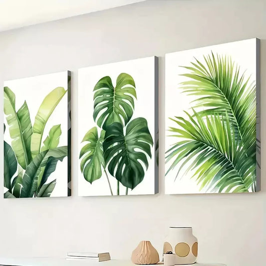 3pcs Tropical Leaf Spring and Summer Themes  Wall Art Set Canvas Framed 40x60cm - High Quality Print 100% Australian Made Wall Canvas Ready to Hang