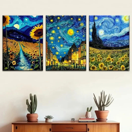 3pcs Van Gogh Sunflower Field Abstract  Metal Print Ready to Hang Art