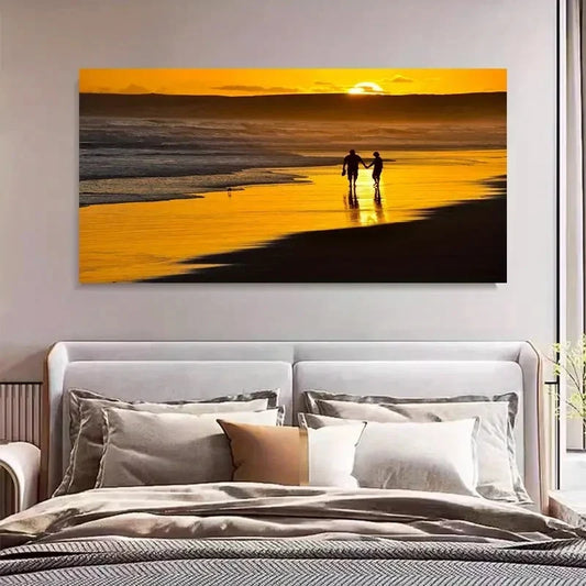 Romantic Sunset Beach Aesthetic Wall Art Canvas Office Home Room Framed 80x45cm