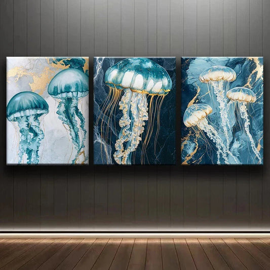 3pcs Beautiful Painting jellyfish Metal Print Ready to Hang Art