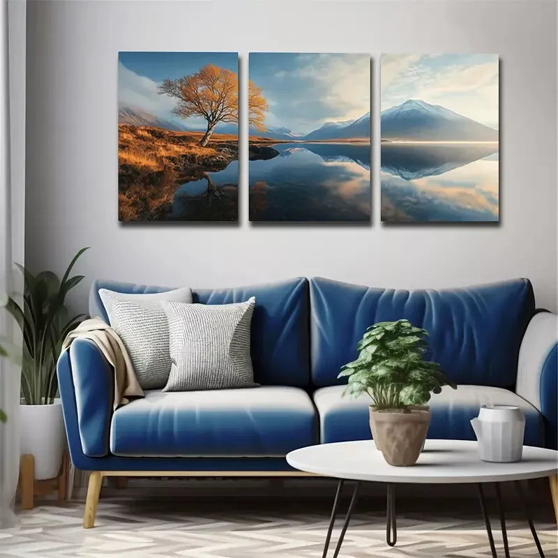 3pcs Featuring Mountains And Lakes  Wall Art Set Canvas Framed 40x60cm - High Quality Print 100% Australian Made Wall Canvas Ready to Hang
