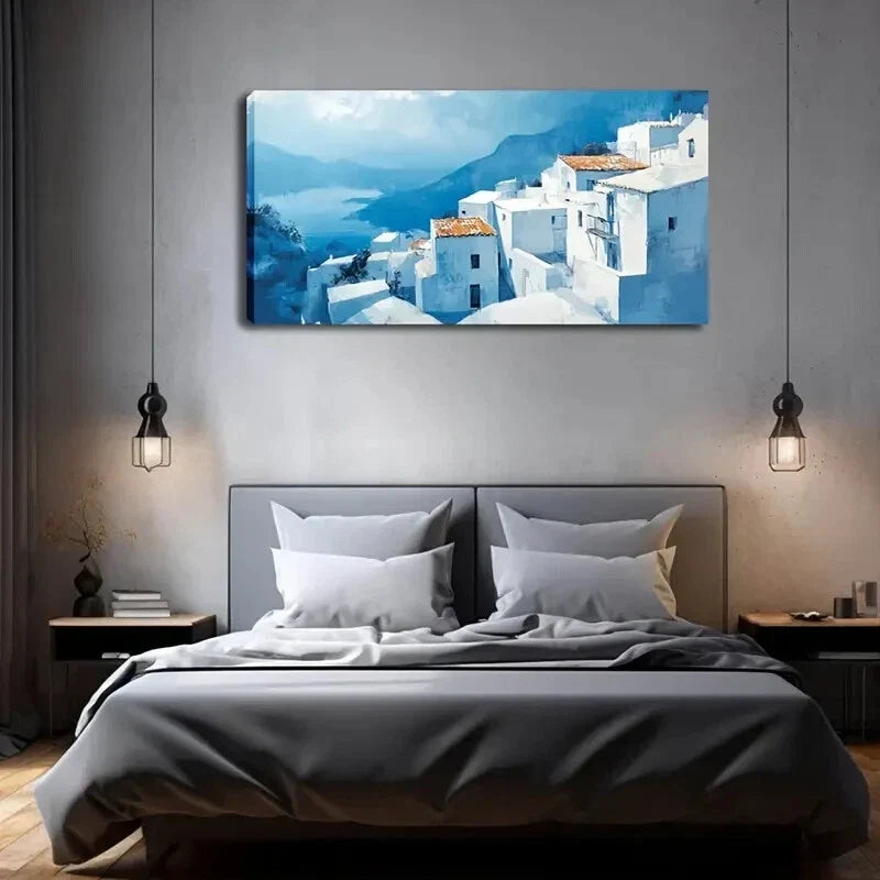 Realistic Coastal Townscape Wall Art Canvas Office Home Room Framed 120x60cm