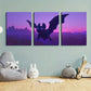 3pcs Black Bats Flying Purple & Black Metal Print Ready to Hang Art