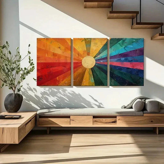 3pcs Abstract Rainbow Burst Sunburst Metal Print Ready to Hang Art