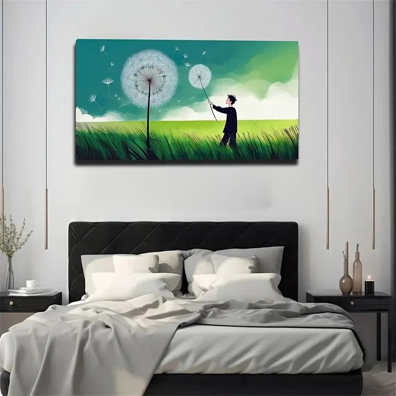 Dandelion Modern Wall Art Canvas Office Home Room Framed 80x45cm