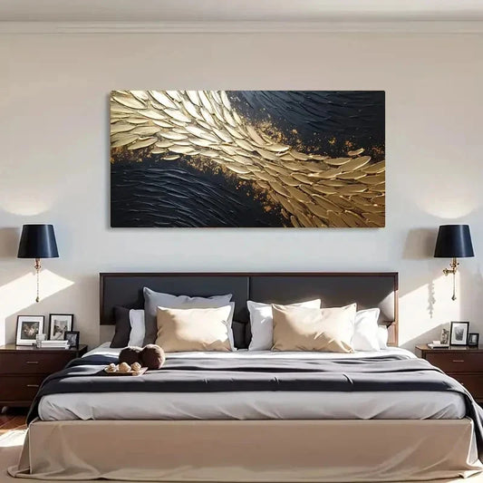 Minimalist Black Golden Deco Wall Art Canvas Office Home Room Framed 120x60cm