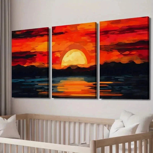 3pcs Red & Orange Sunset Scenery with Mountains Wall Art Set Canvas Framed 40x60cm - High Quality Print 100% Australian Made Wall Canvas Ready to Hang