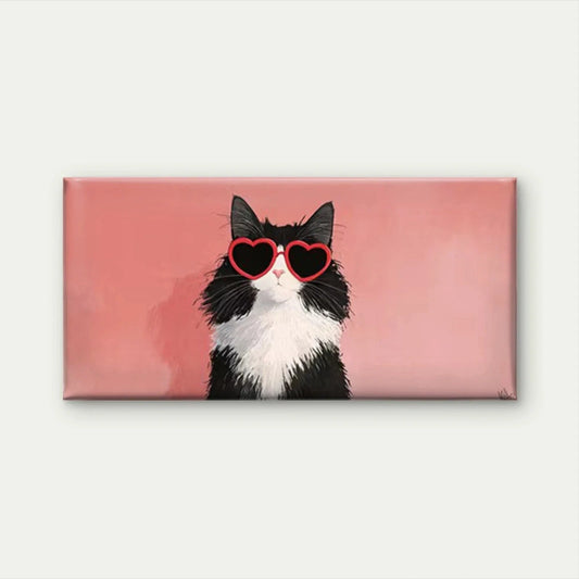 Cat with Heart Fashion Glasses Wall Art Canvas Office Home Room Framed 80x45cm