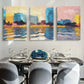 3pcs Blurred Blue & Yellow Brushstrokes Metal Print Ready to Hang Art