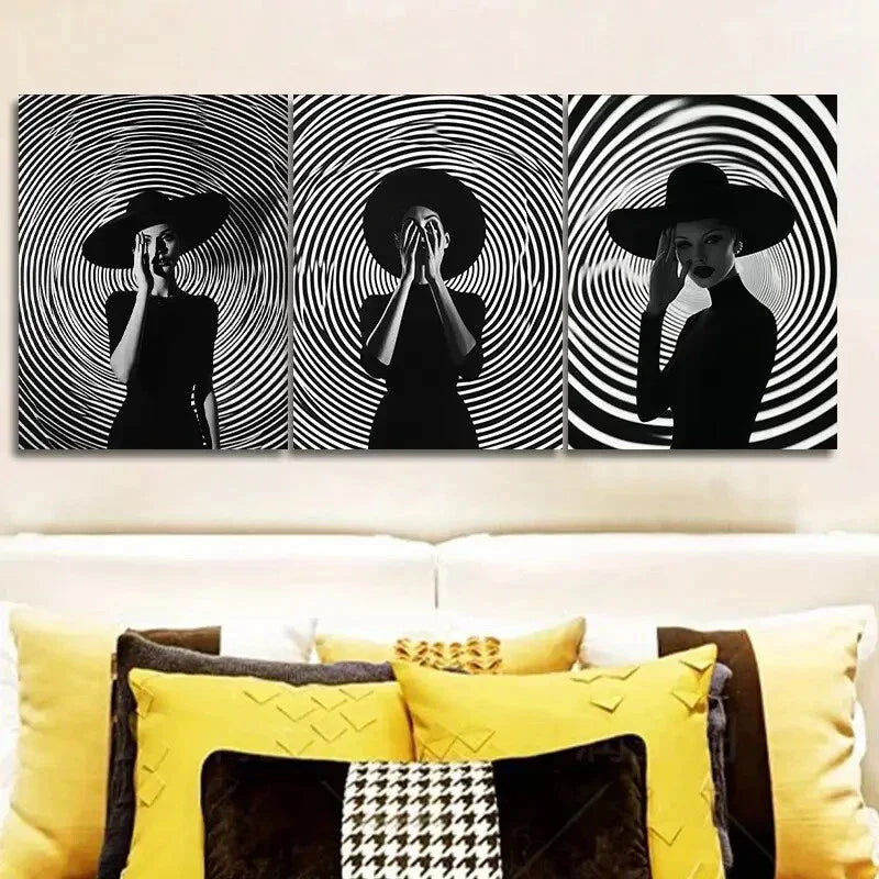 3pcs  The girl under the circle  Wall Art Set Canvas Framed 40x60cm - High Quality Print 100% Australian Made Wall Canvas Ready to Hang