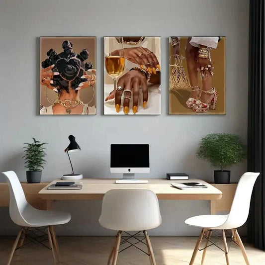 3pcs   Trendy Black Woman Trendy Black Woman  Metal Print Ready to Hang Art